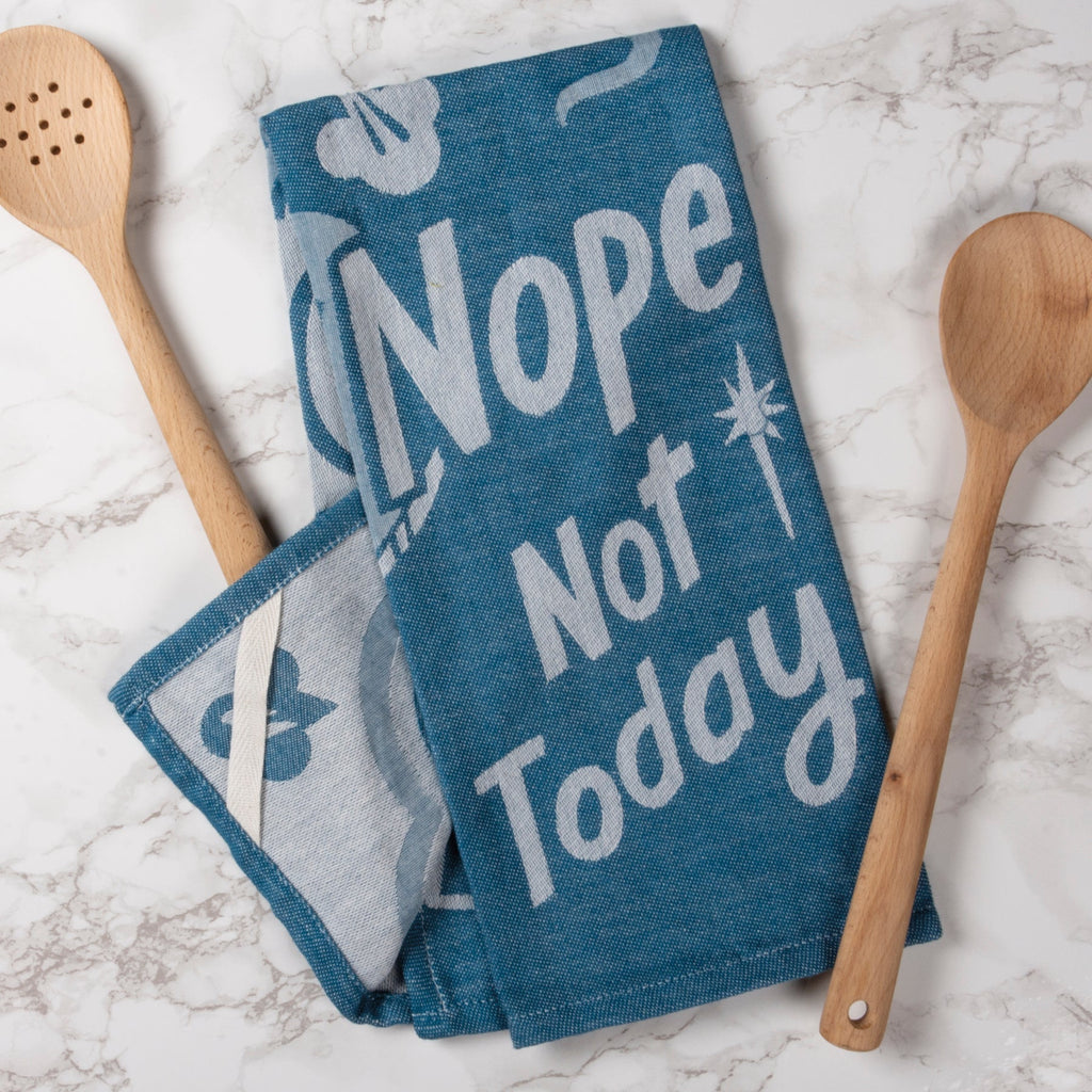 Nope Not Today Blue Bright Funny Snarky Dish Cloth Towel | Ultra Soft and Absorbent Jacquard | All-Over Design | Unfolds 20" x 28" | Giftable