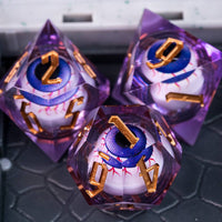 7 Piece Handcrafted Sharp Edged Dice Set With Liquid Core Eyeball