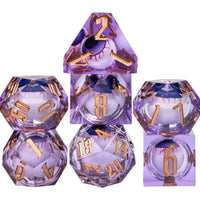 7 Piece Handcrafted Sharp Edged Dice Set With Liquid Core Eyeball