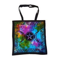 Triple Moon Pentacle Tote Bag 18x18" (Tie Dye/Black)