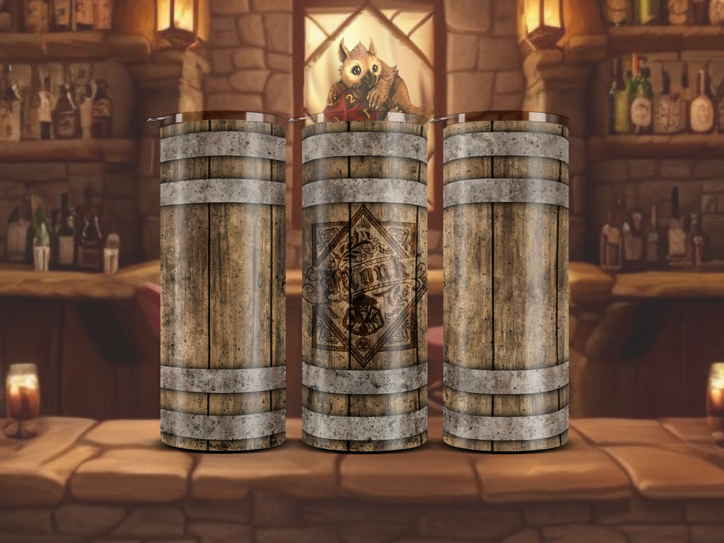 Emblem-Emblazoned Barrel Tumbler - Monk