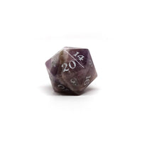 Stone D20 Dice - Amethyst - Signature Font