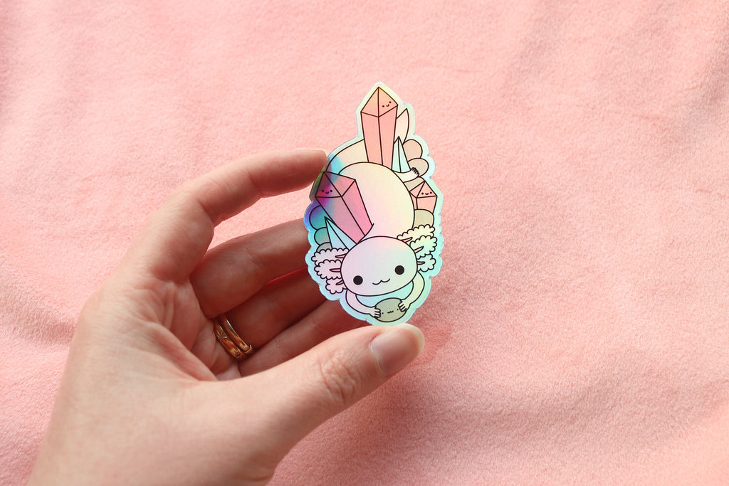 Crystal Axolotl Holographic Vinyl Sticker