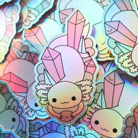 Crystal Axolotl Holographic Vinyl Sticker