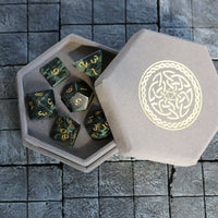 Gemstone Green Eyed Hand Carved Polyhedral Dice DnD Dice Set