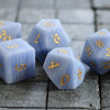 Hand Carved  Gemstone Blue Lace Agate Eye Stone (And Box) Polyhedral Dice Set