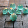 Hand Carved  Gemstone Aquamarine Cats Eye Stone (And Box) Polyhedral Dice Set