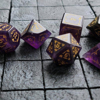 Dragon Shield Purple Gemstone Amethyst Dice (With Box) Hand Carved Polyhedral Dice Set