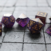 Dragon Shield Purple Gemstone Amethyst Dice (With Box) Hand Carved Polyhedral Dice Set