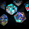 Hand Carved  Gemstone Dichroic Glass Polyhedral Dice (With Box) Dice Set