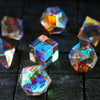 Hand Carved  Gemstone Dichroic Glass Polyhedral Dice (With Box) Dice Set