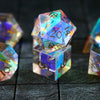 Hand Carved  Gemstone Dichroic Glass Polyhedral Dice (With Box) Dice Set