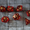 Hand Carved  Blood Red Zircon Glass (And Box) Polyhedral Dice Set