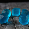 Hand Carved  Blue Zircon Glass (And Box) Polyhedral Dice Set