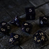 Gemstone Blue Sandstone Silver Font (And Box) Polyhedral Dice Dice Set