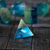 Hand Carved Synthetic Gemstone Two Tone Blue/Green (And Box) Polyhedral Dice Set