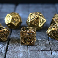 Dragon Flight Hollow Metal Dice Set Gold Tabletop Gaming