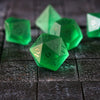 Hand Carved Raised Green Zircon Glass (And Box) Polyhedral Dice Set