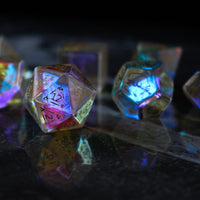 Dragon Shield  Gemstone Dichroic Glass Polyhedral Dice (With Box)