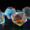 Dragon Shield  Gemstone Dichroic Glass Polyhedral Dice (With Box)