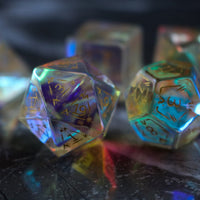 Dragon Shield  Gemstone Dichroic Glass Polyhedral Dice (With Box)