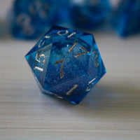 Blue Glitter Liquid Core Handmade Sharp Edge Resin Dice Set