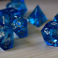 Blue Glitter Liquid Core Handmade Sharp Edge Resin Dice Set