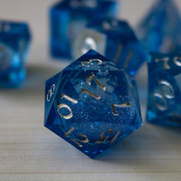 Blue Glitter Liquid Core Handmade Sharp Edge Resin Dice Set