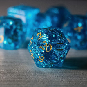 Blue Lightning Glass Cracked Glass (And Box) Dice Set