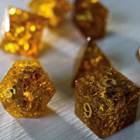 Gold Honey Lightning Glass Cracked Glass (And Box) Polyhedral Dice Set