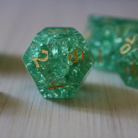 Green Lightning Glass Cracked Glass (And Box) Polyhedral Dice Set