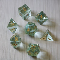 Hand Carved  Green Water Glass (And Box) Polyhedral Dice Set