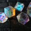 Gemstone (Inked) Raised Dichroic Glass Polyhedral Dice (With Box) Set