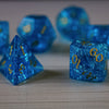 Blue Lightning Glass Cracked Glass (And Box) Dice Set