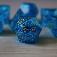 Blue Lightning Glass Cracked Glass (And Box) Dice Set