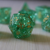 Green Lightning Glass Cracked Glass (And Box) Polyhedral Dice Set