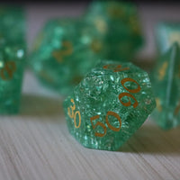 Green Lightning Glass Cracked Glass (And Box) Polyhedral Dice Set