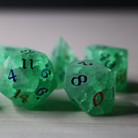 Green Mint Inked Lightning Glass Cracked Glass (And Box) Polyhedral Dice Set