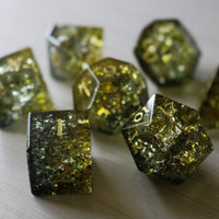 Dark Sun Forge Fire Glass Green And Yellow (And Box) Polyhedral Dice Set