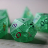 Green Mint Inked Lightning Glass Cracked Glass (And Box) Polyhedral Dice Set