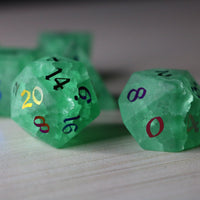 Green Mint Inked Lightning Glass Cracked Glass (And Box) Polyhedral Dice Set