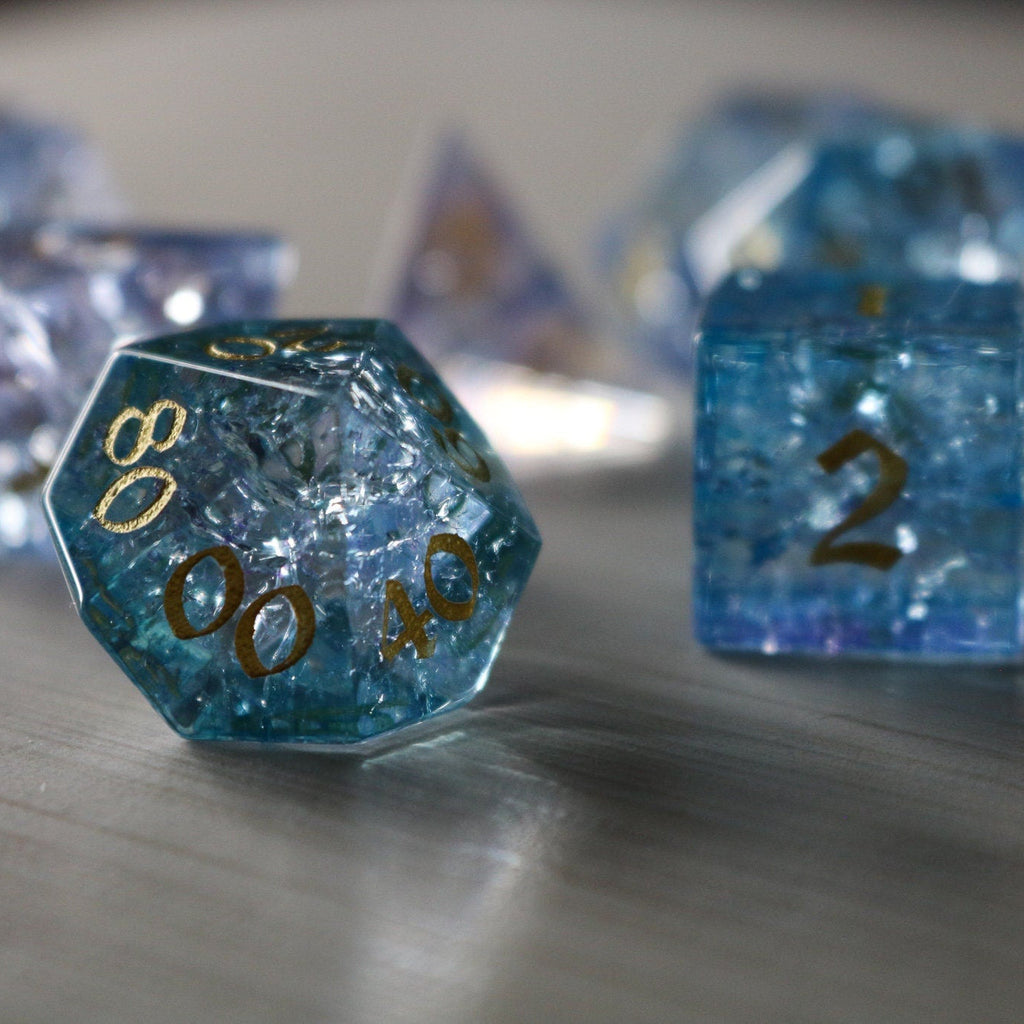 Fire Glass Blue (And Box) Polyhedral Dice Set