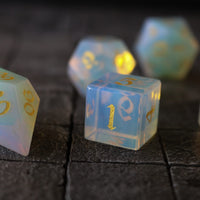 Gemstone Opalite Elven Cut Polyhedral Dice (With Box) Set