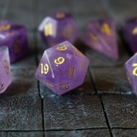 Gemstone Purple Amethyst Elven Cut Polyhedral Dice (With Box) Set