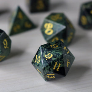 Gemstone Green Eyed Hand Carved Polyhedral Dice DnD Dice Set