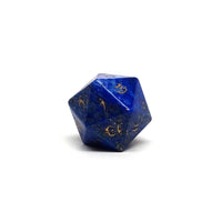 Stone D20 Dice - Lapis Lazuli- Gold Elvenkind Font