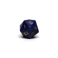 Stone D20 Dice - Lapis Lazuli - Gold Signature Font