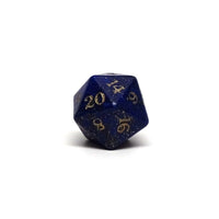 Stone D20 Dice - Lapis Lazuli - Gold Signature Font