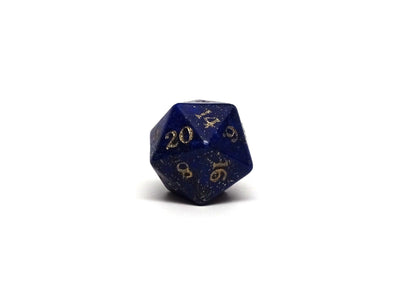 Stone D20 Dice - Lapis Lazuli - Gold Signature Font