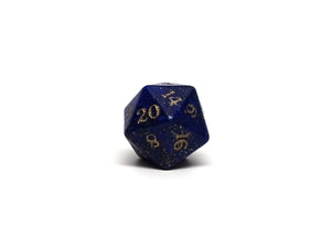 Stone D20 Dice - Lapis Lazuli - Gold Signature Font